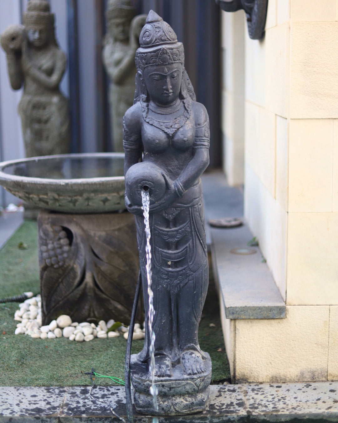 Decorative Black Buddha With Water Spout Statue